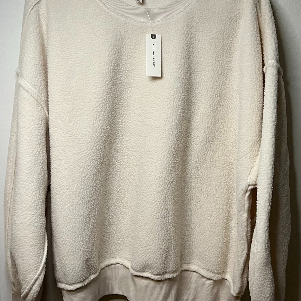 Pilcro Slouchy Crew-Neck Sweatshirt in Ivory Size XL - Picture 9 of 10